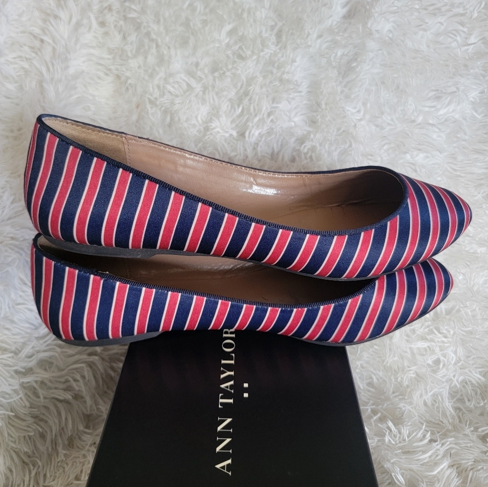 Ann Taylor Size 9 satin flats.  Blue and Red striped.